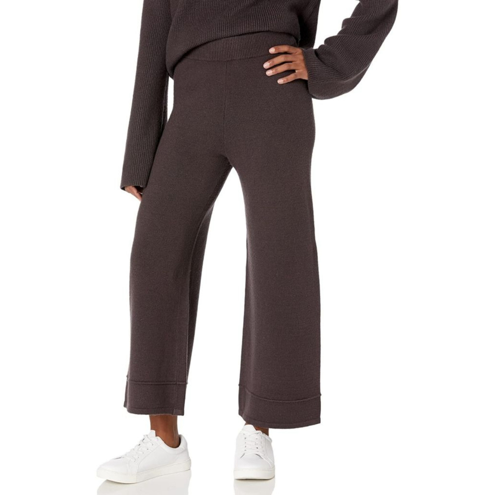 Women's The Drop Brown Wide Leg Knit Pants M